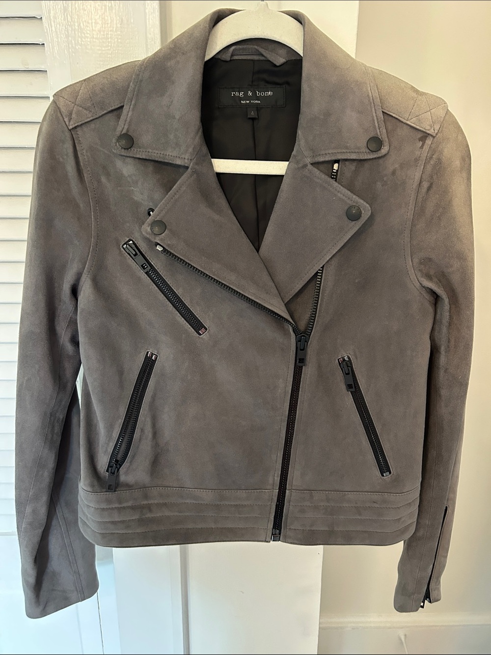rag & bone Taupe Suede Moto Jacket